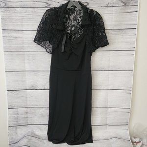 New Scarlet Darkness Gothic Style Lace Accent A Line Midi Dress